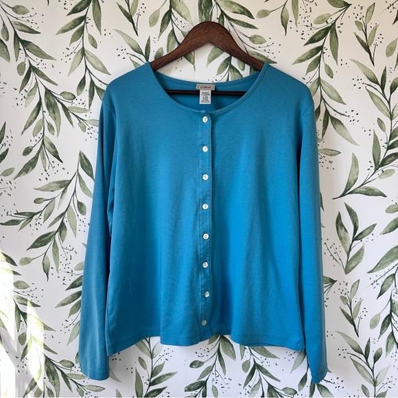 Vintage L.L. Bean Button Up Cardigan. Supima Cotton. XL. Teal. - Picture 1 of 5